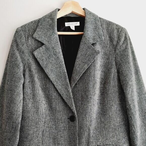 COLDWATER CREEK 100% Silk Micro Grid Classic Blazer Jacket Sz 12 - Picture 3 of 10